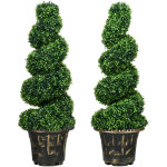 Lot de 2 buis artificiels 90 cm avec pot, r�sistants uv, vert