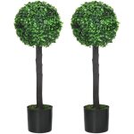 Lot de 2 buis artificiels topiaires boules avec pots