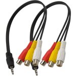 Lot de 2 c�bles adaptateur 3, 5 mm m�le vers 3 rca femelle 25 cm vers prise rca jack st�r�o av audio ...