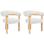 Pascal morabito - lot de 2 chaises avec accoudoirs en tissu bouclette et bois d'hva naturel - blanc ...