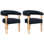 Pascal morabito - lot de 2 chaises avec accoudoirs en tissu bouclette et bois d'hva naturel - anthracite ...