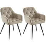 Lot de 2 chaises avec accoudoirs en velours et métal noir - beige - mobelia de pascal morabito Lot de 2 chaises avec accoudoirs en velours et métal noir - beige - mobelia de pascal morabito