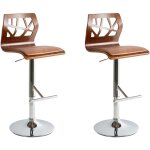 Lot de 2 chaises de bar en cuir pu marron pivotantes r�glables bois fonc� et pieds argent�s petersburg ...