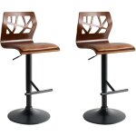 Lot de 2 chaises de bar en cuir pu marron pivotantes r�glables bois fonc� et pieds noirs petersburg