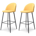 Lot de 2 chaises de bar design moderne avec dossier ? tabouret haut en tissu jaune et pieds m�tal noir ...