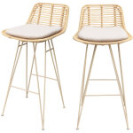 Lot de 2 chaises de bar design en rotin pieds beige h67cm - naturel - capurgana