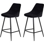 Pro living - lot de 2 chaises de bar h75 cm en velours noir - ormoy