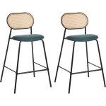 Beliani - lot de 2 chaises de bar en mtal dossier en rotin rembourrs tabourets de comptoir noir adaver ...