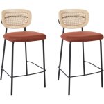 Lot de 2 chaises de bar moderne tabourets dossier en rotin tress� viennois polyester sans accoudoirs ...