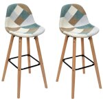 Lot de 2 chaises de bar  patchwork  92cm bleu clair