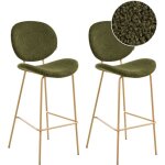 Lot de 2 chaises de bar r�tro en boucl� avec pieds en fer meuble de salle � manger vert fonc� luana