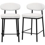 Lot de 2 chaises de bar en tissu bouclette, bois et m�tal h65cm - �cru chin� - rode