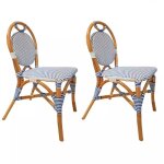 Lot 2 chaises bistrot en rotin naturel cannage bleu et blanc - pigalle