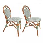 Meubletmoi - lot 2 chaises bistrot en rotin naturel cannage vert et blanc - pigalle Meubletmoi - lot 2 chaises bistrot en rotin naturel cannage vert et blanc - pigalle