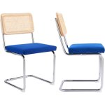 Lot de 2 chaises en cannage, velours ctel bleu lectrique et mtal chrom - muse