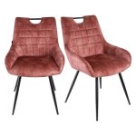 Meubletmoi - lot 2 chaises capitonn�es velours rose pieds m�tal noir ? brandy 2