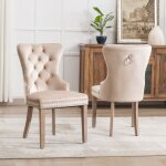 Lot de 2 chaises, dossier rembourré, revêtement à boutons, heurtoir de porte unique, pieds en bois massif, ... Lot de 2 chaises, dossier rembourré, revêtement à boutons, heurtoir de porte unique, pieds en bois massif, ...