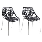 Meubletmoi - lot de 2 chaises empilables noires avec pieds mtal chrom - timber