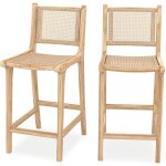 Lot de 2 chaises pour �lot central en teck et cannage rotin 66, 5 cm - kyla