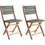 Lot de 2 chaises de jardin pliantes en bois d'acacia avec dossier en corde vert prossedi