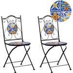 Lot de 2 chaises de jardin vintage en m�tal pliantes motif mosa�que noir coriano