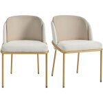 Lot de 2 chaises - lin et simili cuir - pieds en m�tal ? style contemporain - beige