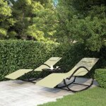 Design in - lot de 2 chaises longue bain de soleil transat de relaxations � bascule cr�me acier et textil�ne ...