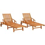 Lot de 2 chaises longue bain de soleil transat de relaxations bois d'acacia solide cfw866724