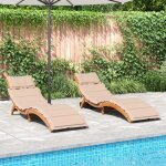 Design in - lot de 2 chaises longue bain de soleil transat de relaxations avec coussins beige bois massif ...