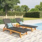 Lot de 2 chaises longue?bain de soleil?transat de relaxations noir / marron rsine tresse / bois acacia ...