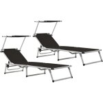 Lot de 2 chaises longue bain de soleil transat de relaxations pliables et toit aluminium textilne cfw119348 ...