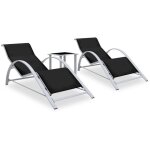 Lot de 2 chaises longue bain de soleil transat de relaxations avec table aluminium noir cfw821696