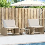 Design in - lot de 2 chaises longue bain de soleil transat de relaxations avec table beige rsine tresse ...