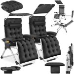 Lot 2 chaises longues pliables avec pare - soleil et repose - pieds noir