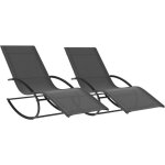 Lot de 2 chaises longues - transat de jardin � bascule malawi gris anthracite et toile grise