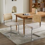 Lot de 2 chaises moyen si�cle ? velours et cannage dor� ? dossier en rotin naturel, pi�tement chrom�, ...