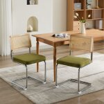 Lot de 2 chaises moyen si�cle ? velours et cannage dor� ? dossier en rotin naturel, pi�tement chrom�, ...