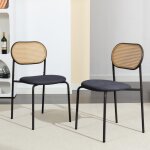Lot de 2 chaise, avec pieds en mtal, dossier courb en polyrotin, conception de tissage, chaises  manger ...