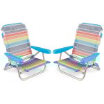 Lot de 2 chaises de plage pour adultes pliables, inclinables sur 5 positions, avec accoudoirs, sangle ...