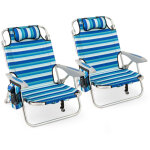 Lot de 2 chaise de plage pliable, cadre l�ger en aluminium, chaise basse avec dossier r�glable en 4 positions, ...