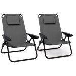 Lot de 2 chaises de plage pliantes - fauteuils de jardin inclinables sac � dos gris anthracite et toile ...