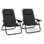 Lot de 2 chaises de plage pliantes - fauteuils de jardin inclinables sac  dos noir et toile noire