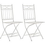 Lot de 2 chaises pliable de jardin terrasse balcon design rustique en fer forg� blanc vieilli 100003126 ...