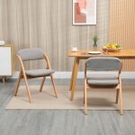 Lot de 2 chaises pliantes en bois, chaises de salle  manger avec assise rembourre, housse amovible, ...