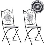 Lot de 2 chaises pliantes de jardin en m�tal avec carreaux de c�ramique noir et blanc comiso