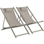 Lot de 2 chaises pliantes matera acier / textilene avec coussin. kaki. 102 x 62 x 81 cm