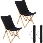 Lot de 2 chaises pliantes papillon, chaise de dortoir en bambou avec poche de rangement, base robuste, ...