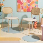 Lot de 2 chaises en rotin et tissu ? dossier en rotin tress� confortables, pour cuisine ou salle � manger ...