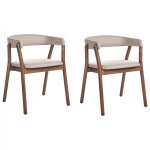 Lot de 2 chaises de salle � manger assise tapiss�e bois fonc� et beige mylo
