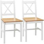 Lot de 2 chaises de salle � manger en bois massif chaise de cuisine esprit campagne dossier crois� blanc ...
